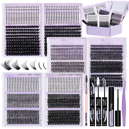 QUAFFLY DIY Lash Extension Kit: D Curl Manga Lash Clusters with Tools