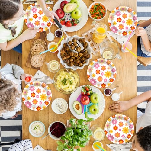 48 Pack Daisy Flower Paper Plates - 7 Inch Disposable Dinnerware Set