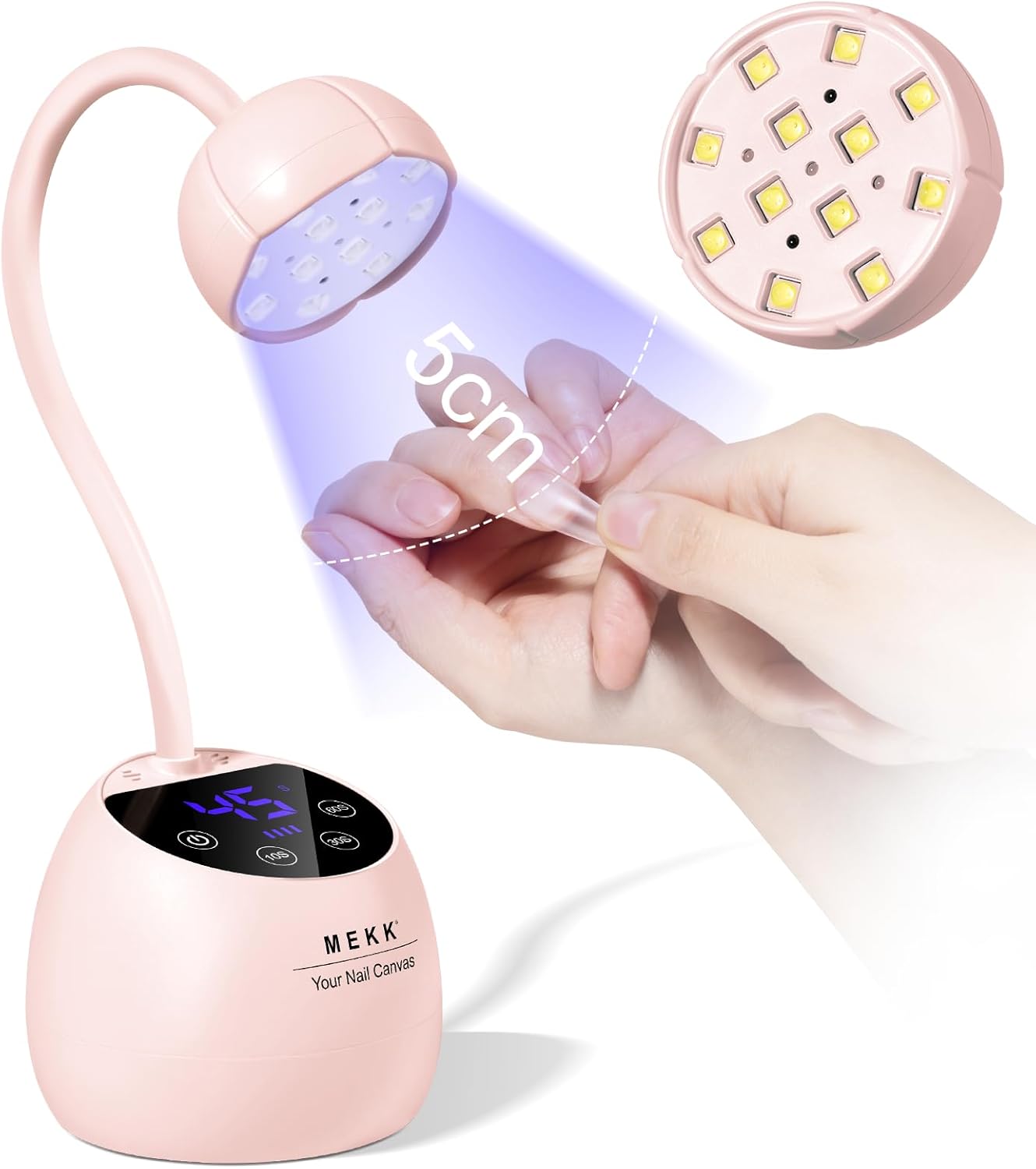 Gooseneck UV LED Nail Lamp - 36W Cordless Mini Light for Gel Nails | Auto Sensor, 4 Timers, Pink Flower Design