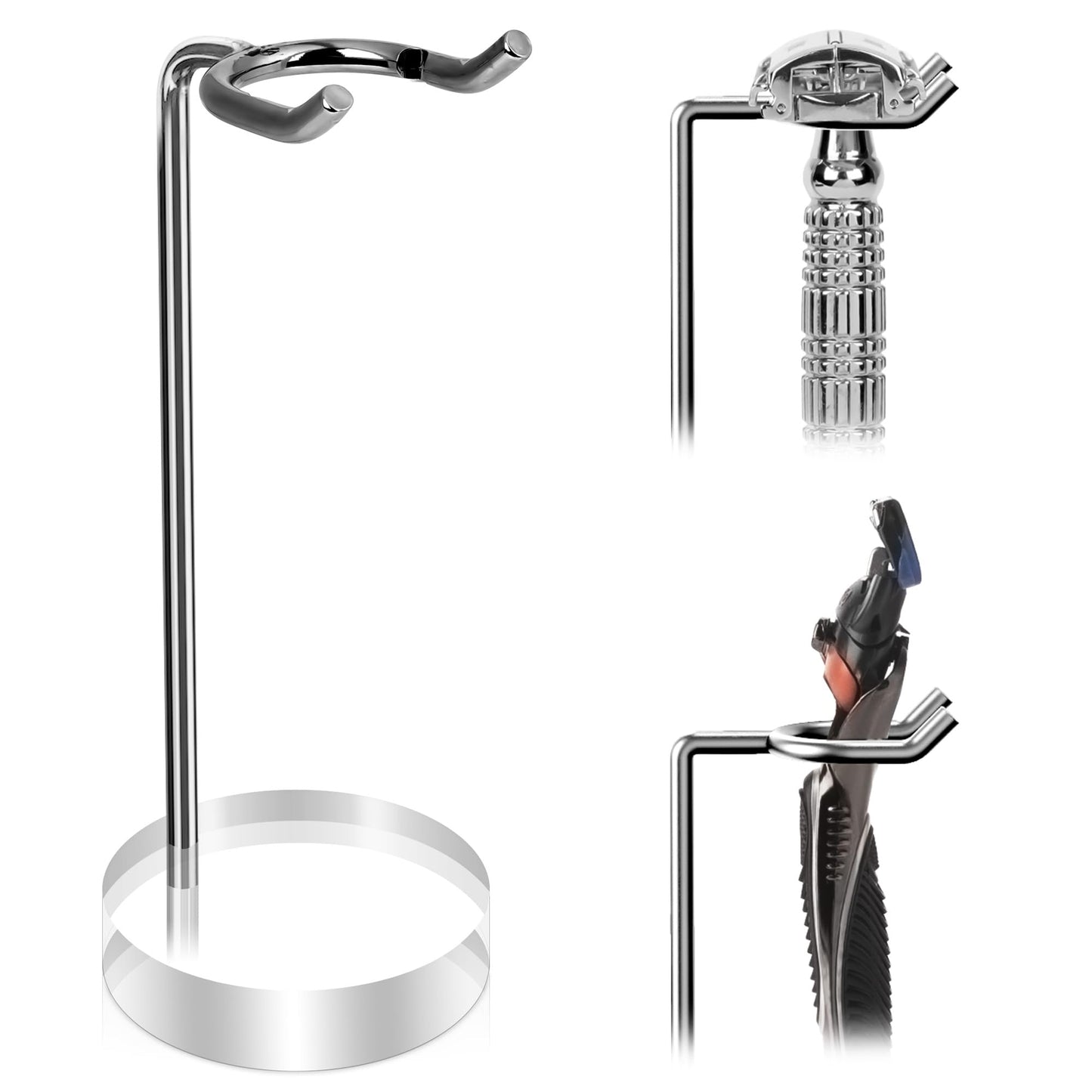 Linkidea Stainless Steel Razor Stand, Shaving Holder Weighted Acrylic Base, Compatible with Gillette ProGlide Power, Merkur 23C, Schick Hydro Sensitive (Silver)