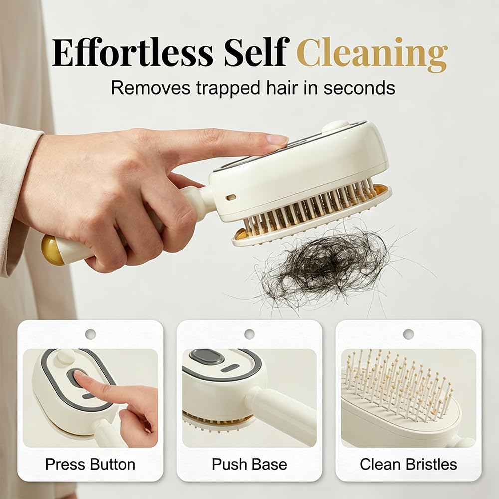 Electric Spray Air Cushion Massage Comb, Self-Cleaning Spray & Massage Hair Brush, Electric Mist Spray Anti-Tangle Anti-Static for Curly Straight & Frizzy Hair (Beige)