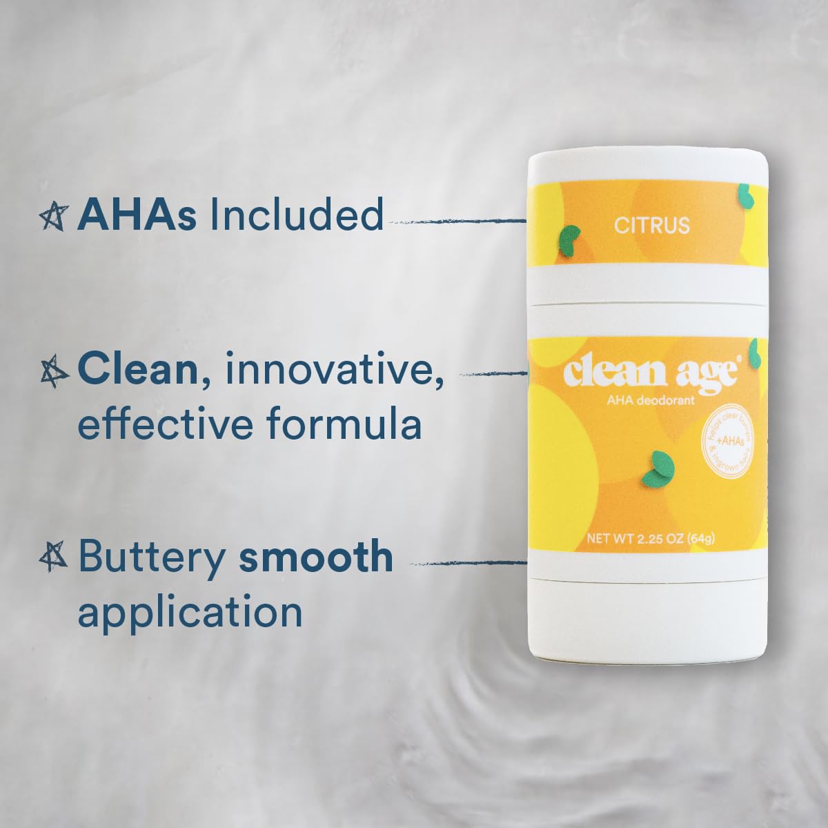 Clean Age Aluminum Free Deodorant, Citrus Scent, 2.25oz 2 Pack, Teen Deodorant for Boys and Girls, Paraben Free, No Aluminum for Sensitive Skin, With AHA Fighting Body Acne, Teen Specific Formula