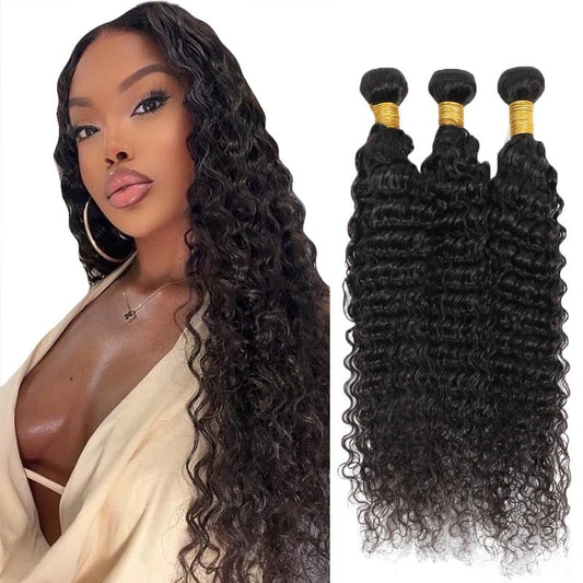 #1B Human Hair Bundles Natural Color Deep Wave Bundles 20 22 24 Inch Balck Bundles Unprocessed Brazilian Virgin Hair 3 Bundle 50 Gram Per Bundle Deals Quick Weave Hair Extensions