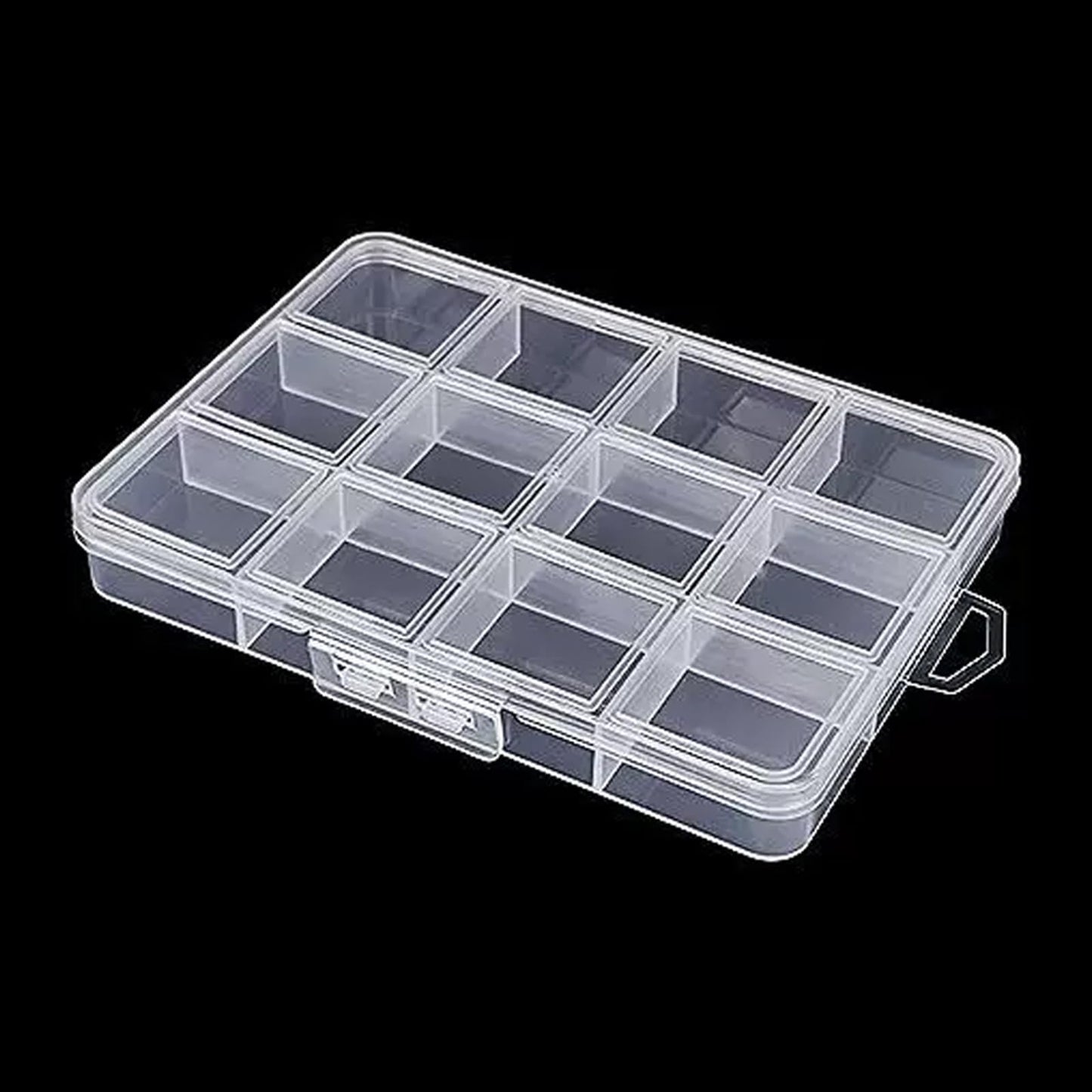 12-Grid Plastic Storage Box - Clear Bead Organizer with Hinged Lid, Mini Craft Supply Container