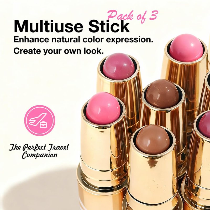 Contour Blush Multiuse Stick Makeup Set - Ultra-Creamy Vegan Bronzer & Highlighter | 3 Colors