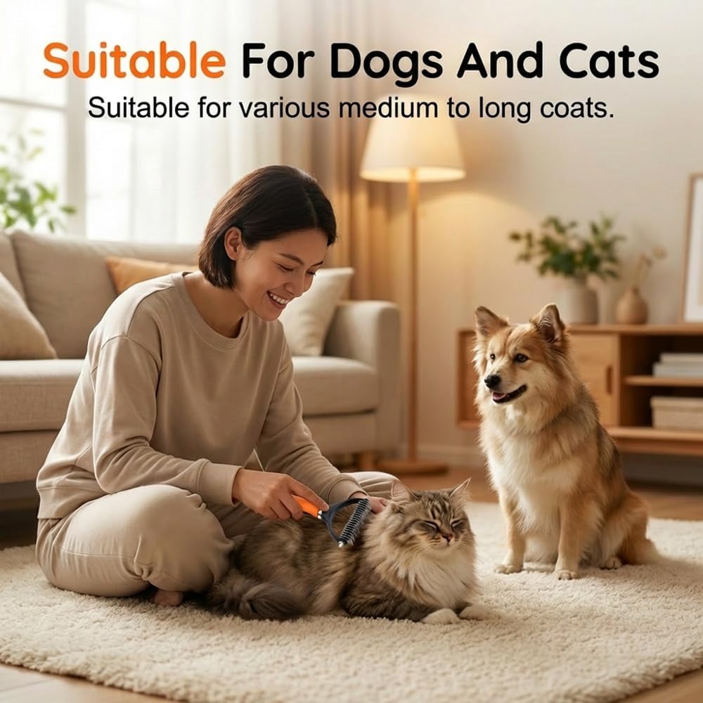 Pet Grooming Brush Tool, Double Sided Dematting Comb for Cats & Dogs, Undercoat Rake Dog Deshedding Brush, Pet Dematting Comb for Long Thick Haired Pets, Removes Tangles Knots and Loose (Green)