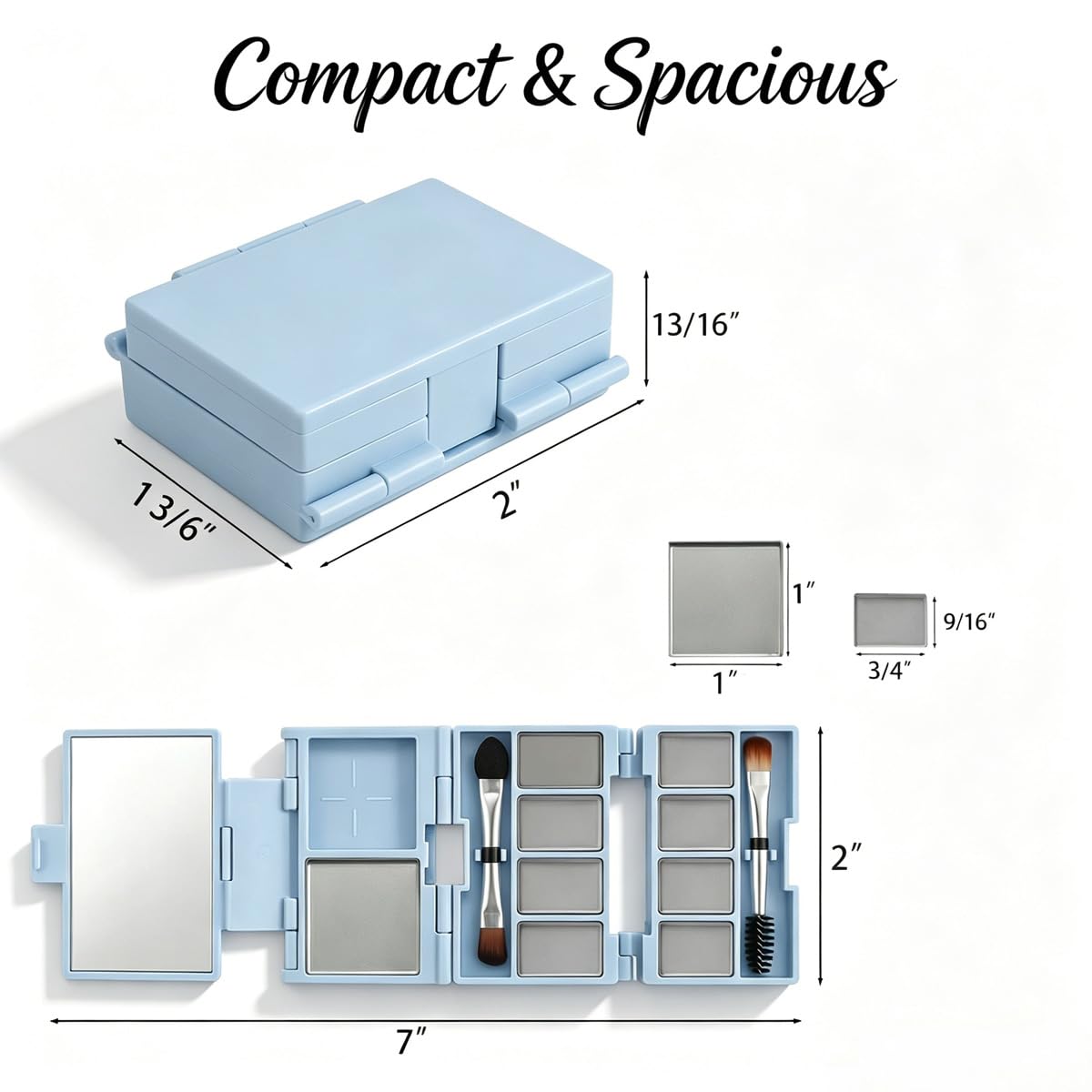 Foldable Magnetic Makeup Palette - DIY Eyeshadow Organizer Kit with Mirror | 3-Layer Portable Case, 20 Pans, 2 Brushes, Pink & Blue