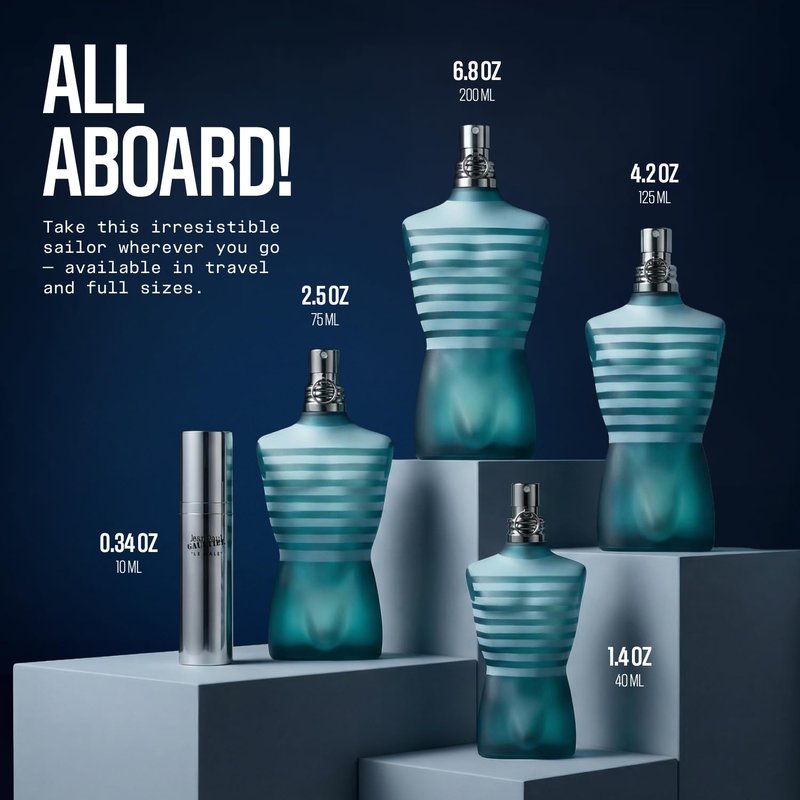 Jean Paul Gaultier Le Male Eau de Toilette - Long Lasting Amber Aromatic Cologne for Men with Fresh Mint, Lavender & Sensual Vanilla - Travel Size Men's Cologne Spray, 0.34 oz