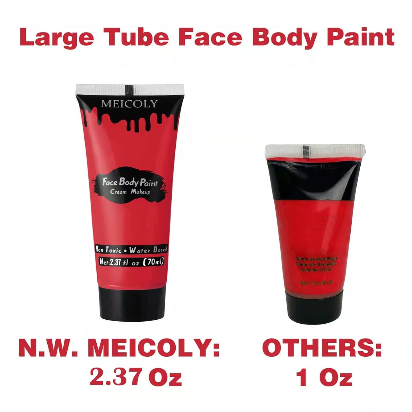 Devil Red Face Body Paint - 2.37 Oz Washable Water-Based Makeup for Halloween | Full Body Paint for Adults & Kids
