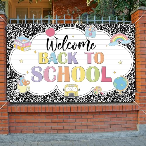 Welcome Back to School Banner 71x43 Inch Composition Notebook Design