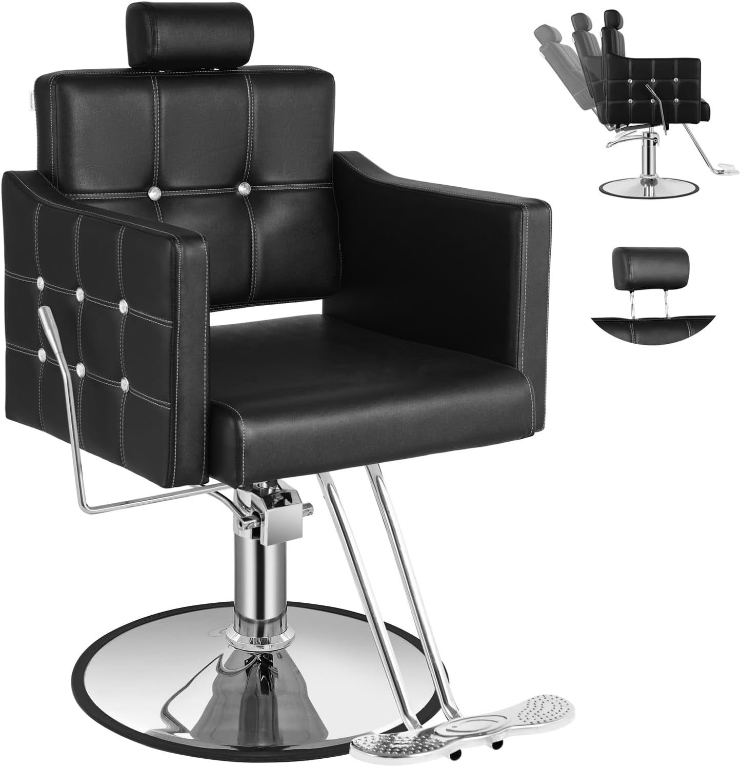 Reclining Salon Barber Chair - 360° Swivel, Adjustable Height, Heavy Duty Hydraulic | Matte Black