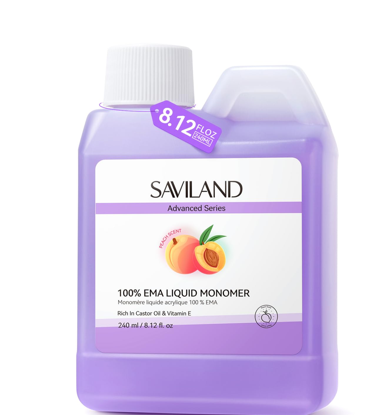 SAVILAND Pure EMA Monomer Acrylic Nail Liquid: Peach Scent Acrylic Liquid Nail Monomer Non-Yellowing Monomer For Acrylics Powder Nail Art 240 ml