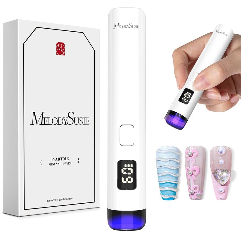 Handheld Cordless UV Nail Lamp - Rechargeable Mini LED Light with LCD Display & Eye-Protection Cover | Cures Soft Gels & Rhinestone Glue
