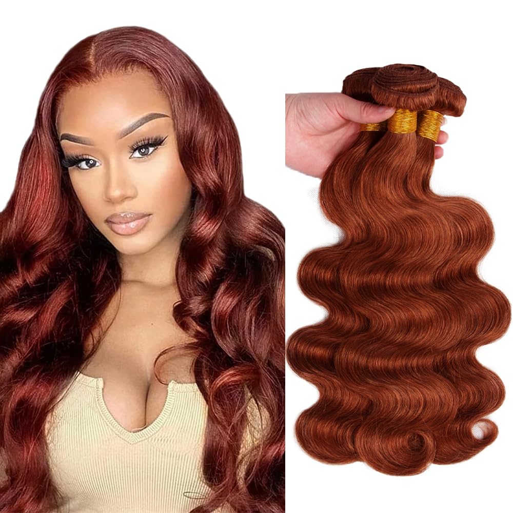 30 32 34 Inch Auburn Bundles Human Hair Copper Body Wave Bundles Huxowax Brazilian Virgin Soft And Silky Remy Hair Extensions Color 33 Body Wave Bundle Double Weft Hair Weave 150g