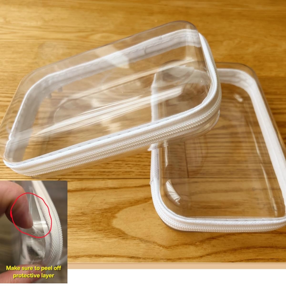 Dressica Clear Hard Shell Zipper Case, Upgraded Thicker Transparent Plastic Bins for Organizing, See Through Zipper Pouches Makeup Case, Lidded Storage Bins Organizer for Storage Cosmetics (S+S)