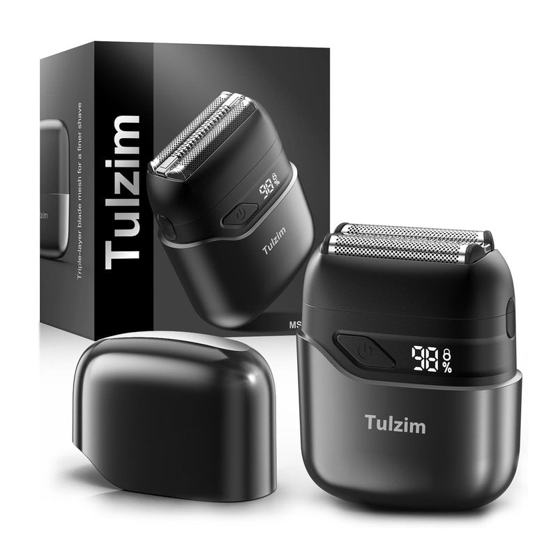 Tulzim Electric Foil Shaver for Men: Cordless Electric Razor for Face & Beard - 3 Floating Blades, 100-Min Runtime, USB-C Fast Charge, IPX7 Waterproof for Travel，Cool Black