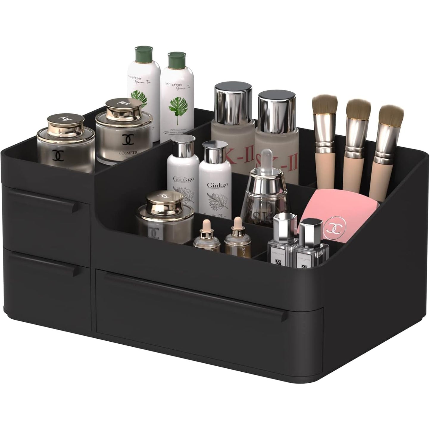Makeup Organizer with Drawers - Vanity & Bathroom Countertop Storage for Brushes, Lotions, & Cosmetics Display | Stylish Design
