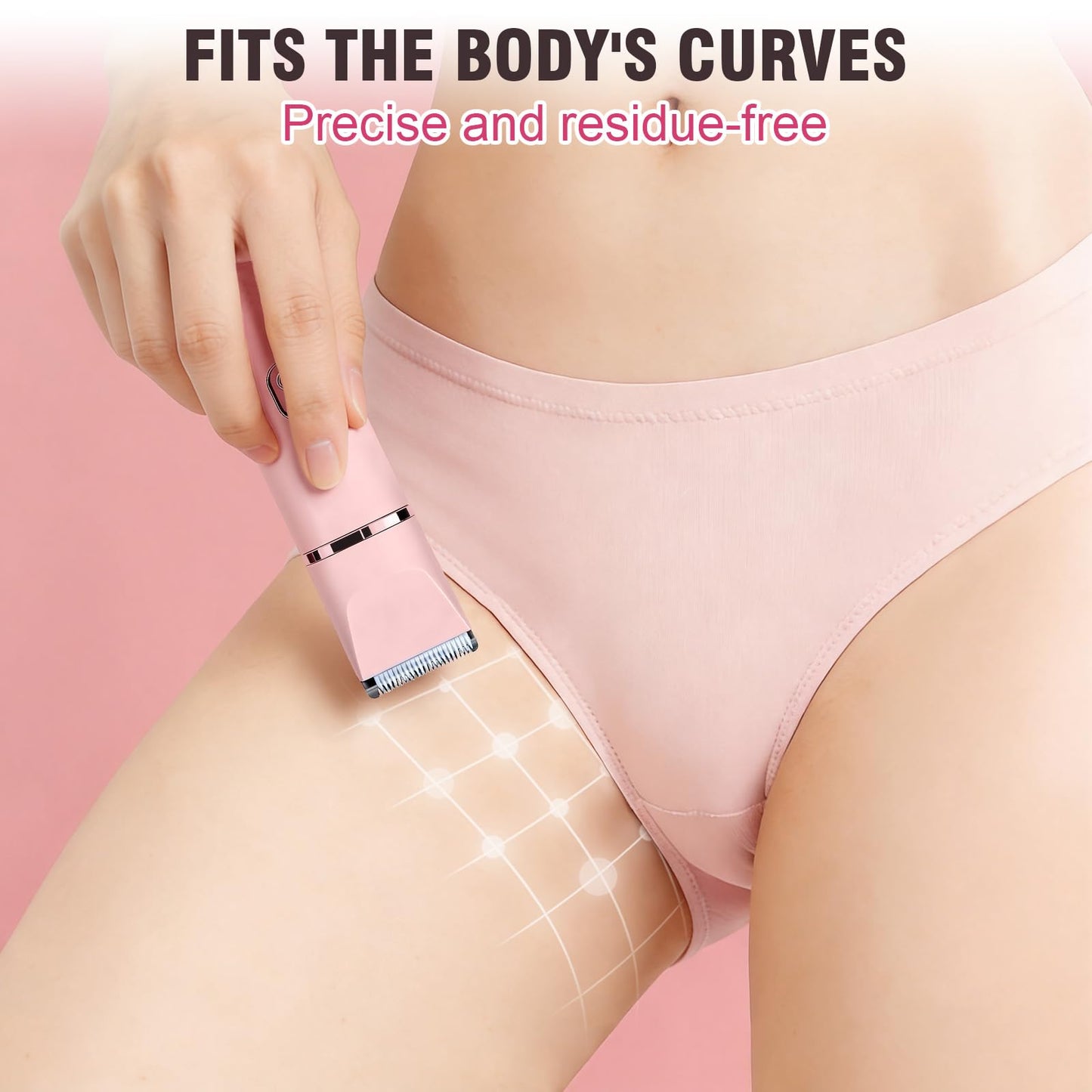 Bikini Trimmer for Women, 2-in-1 Electric Razor for Pubic Hair, Waterproof Wet Dry Body Shaver with Gentle Ceramic Blade, Rechargeable Portable Grooming Tool for Sensitive Areas, Pink