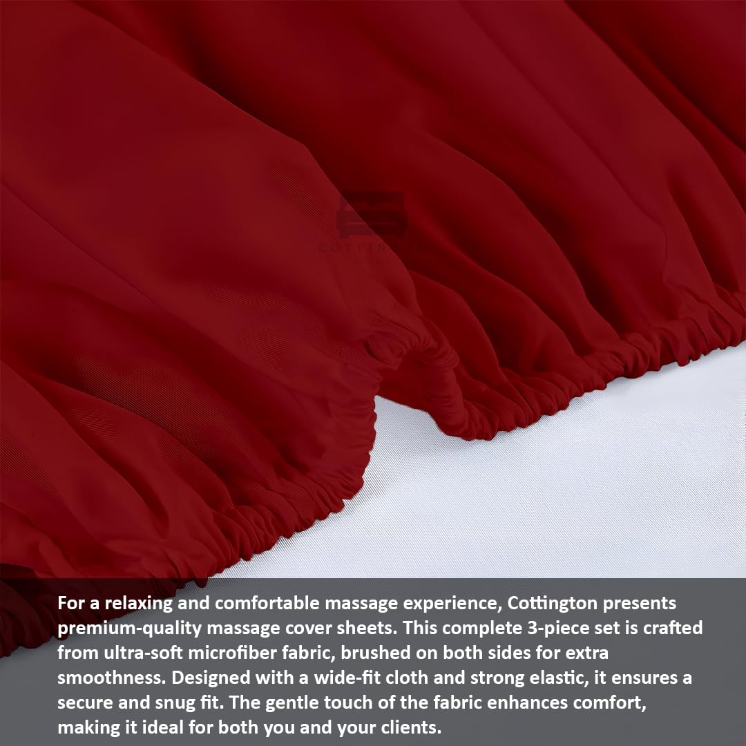 Cottingon 3 Piece Massage Table Sheet Set - 100% Brushed Microfiber, Wrinkle-Free | Fits 36" x 77" Massage Beds, Burgundy