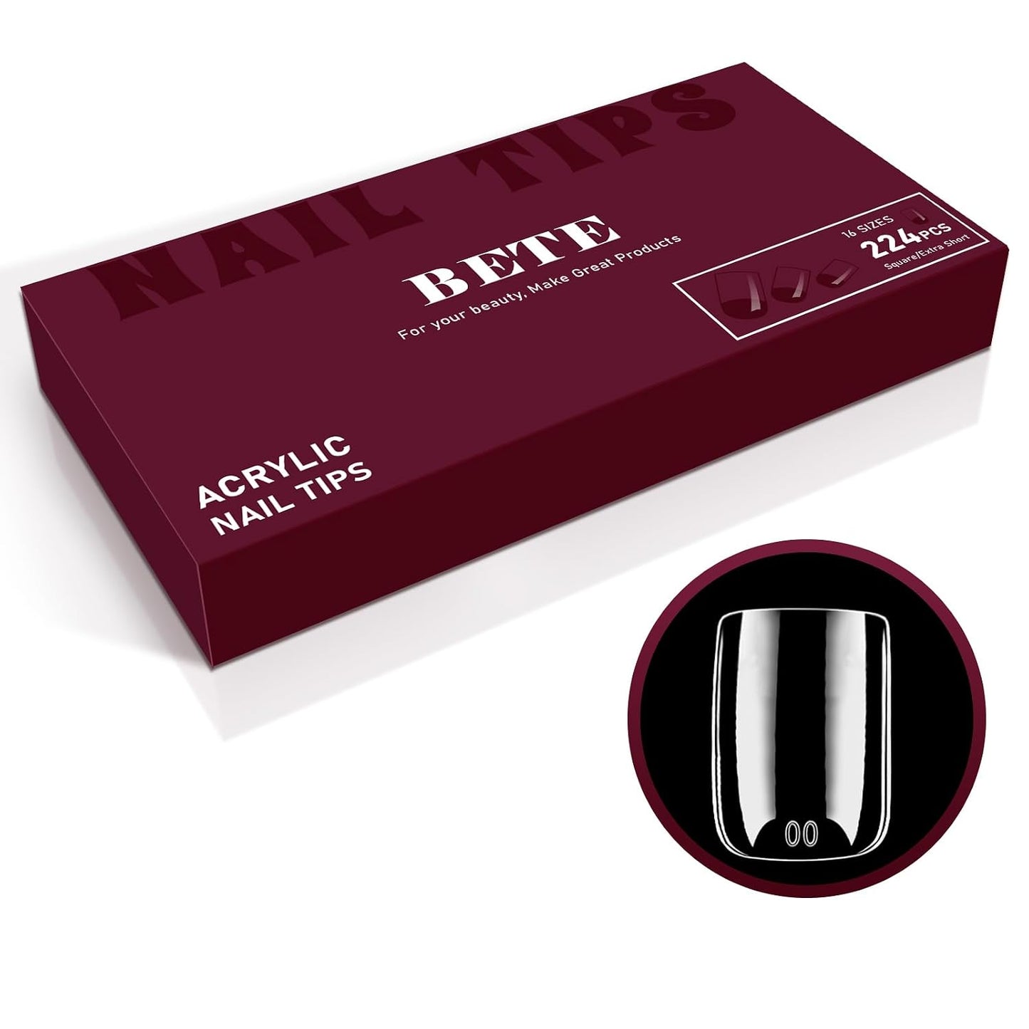 Medium Almond Clear Acrylic Nail Tips - 224 Pcs in 16 Sizes | Pre-Shaped Strong Press-On Nails for DIY Manicure