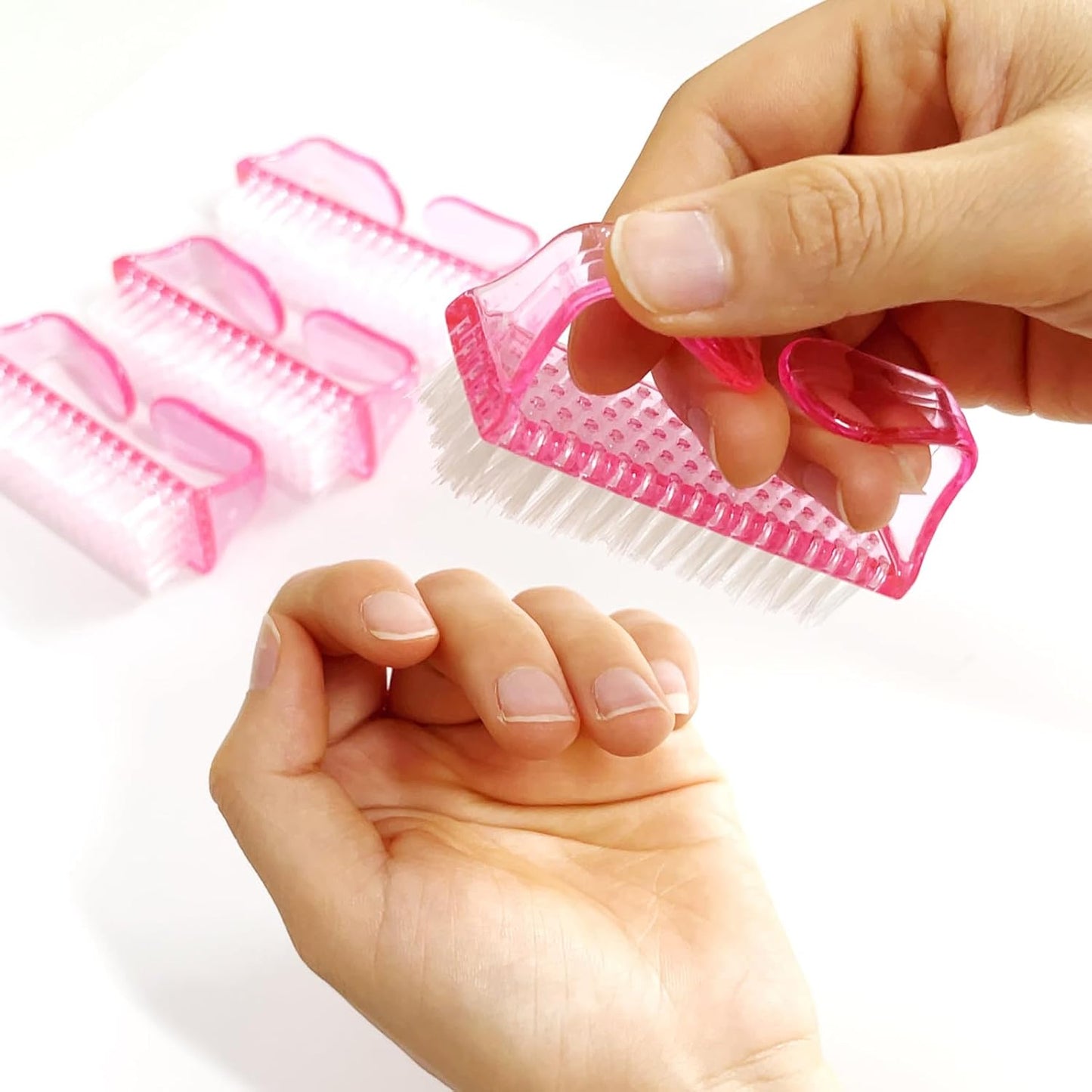 Nail Brushes Set - 4Pcs Fingernail Cleaning & Manicure Tools | Handle Grip, Pink