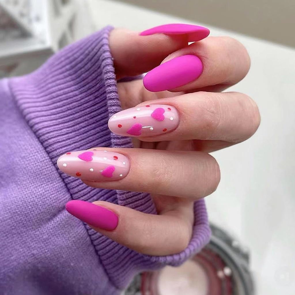 Press On Nails Almond - Medium Aurora Design Full Cover Fake Nails | 24 Pcs White Stick-On for Women