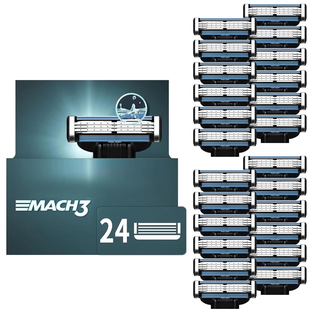 Razor Blade Refills for Men - 24PCS Mach 3 Compatible Blades with Dual Lubrication for a Close, Comfortable Shave