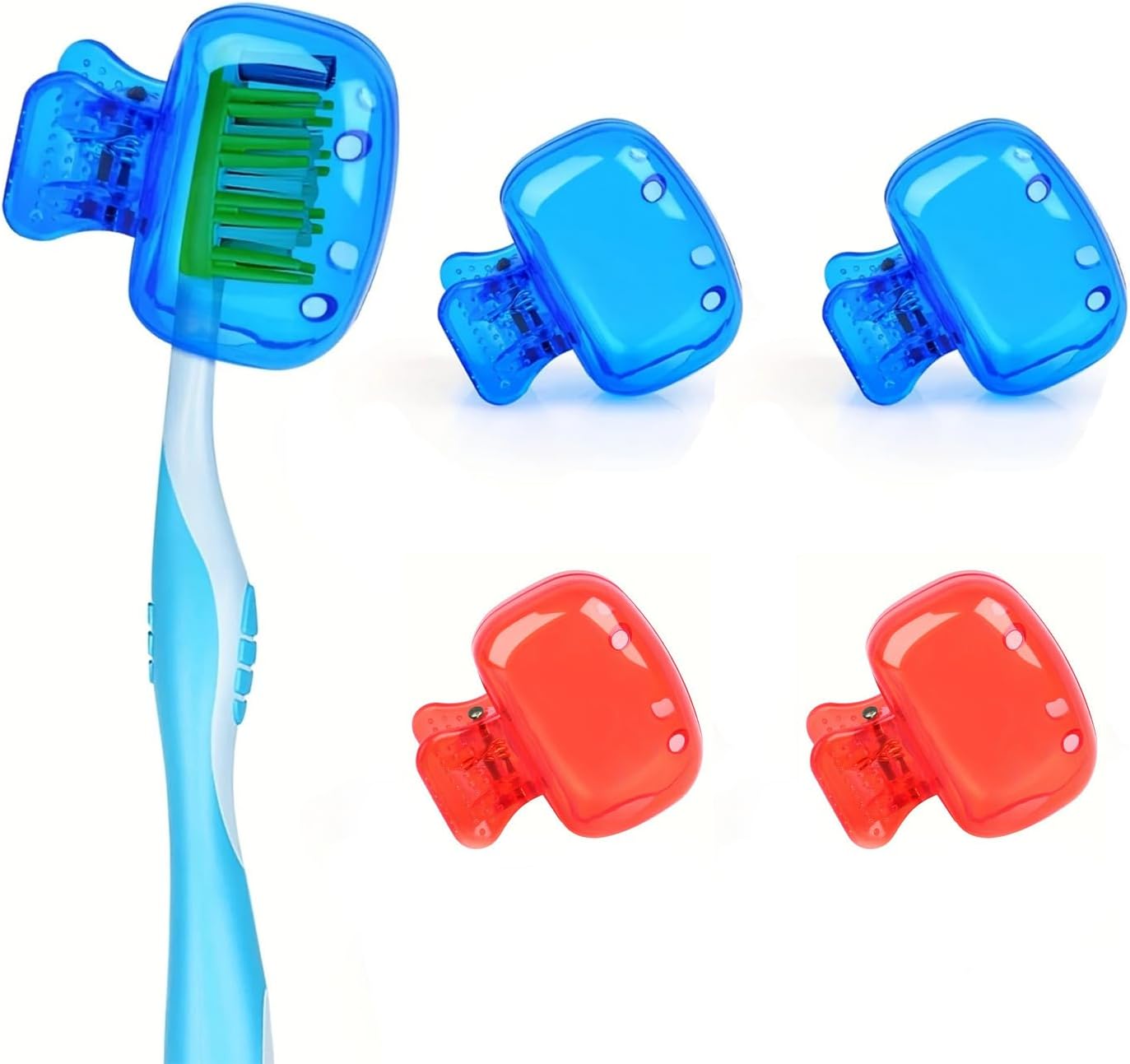 Toothbrush Covers - 4 Pack Portable Clip-On Protectors for Travel & Home | Blue & Red
