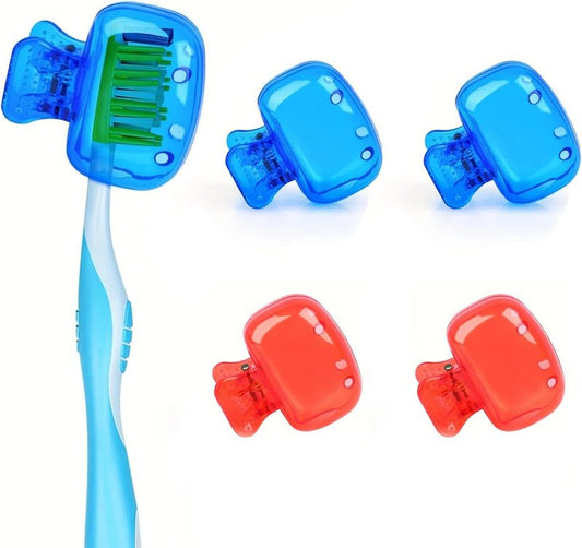 Toothbrush Covers - 4 Pack Portable Clip-On Protectors for Travel & Home | Blue & Red