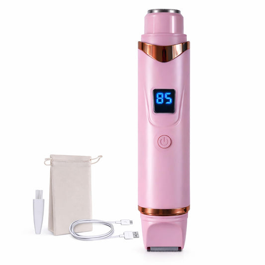 Painless Electric Bikini Trimmer for Women, Wet & Dry Use Dual Head Electric Shaver for Private Area, 2-in-1 Bikini Trimmer for Silky Skin Body Hair Underarm Leg Arm