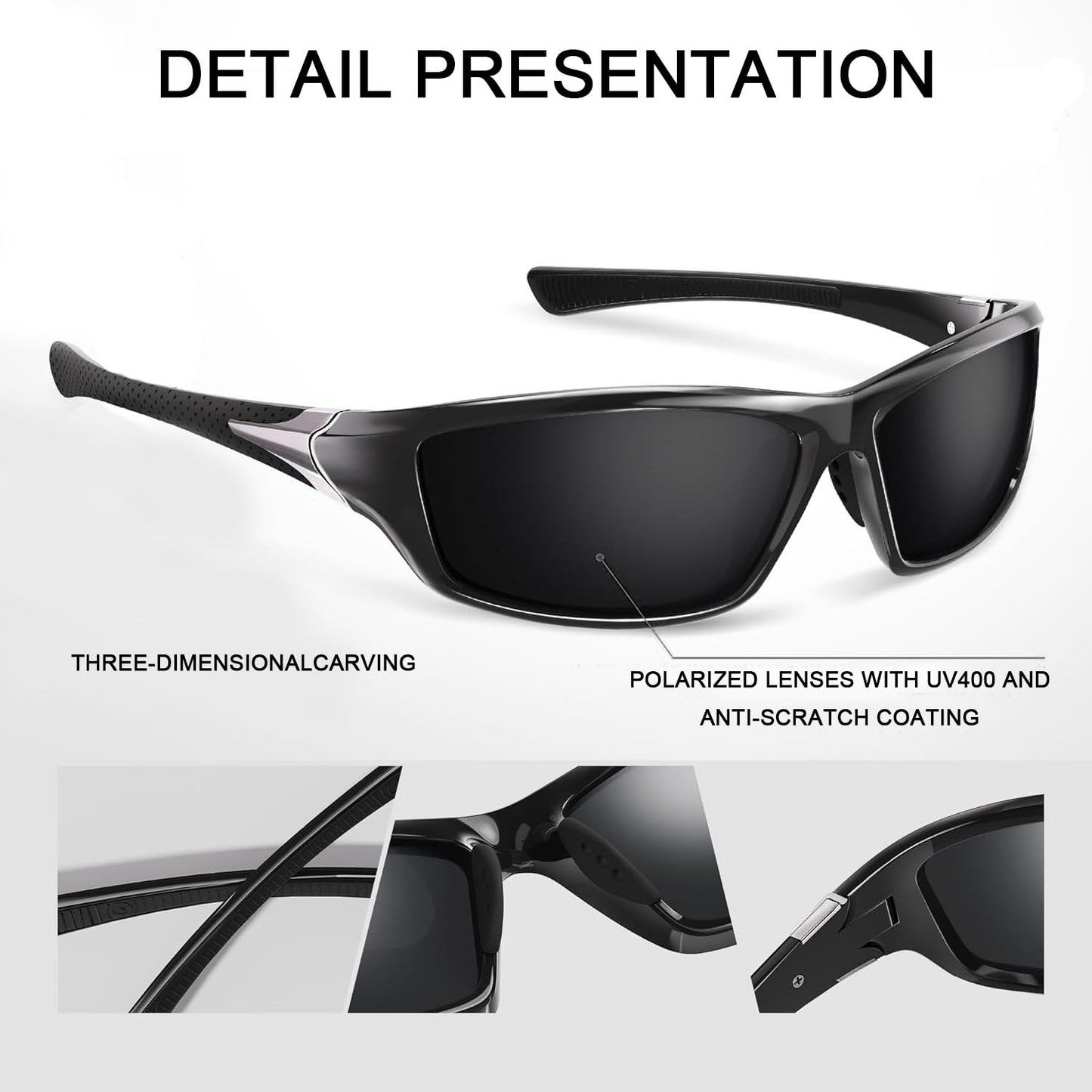 Polarized Sports Sunglasses for Men, Dark Blue Reflective Sports UV400 Protection Wrap Around Mens Sunglasses for Fishing, Cycling, Hiking, Outdoor Adventures