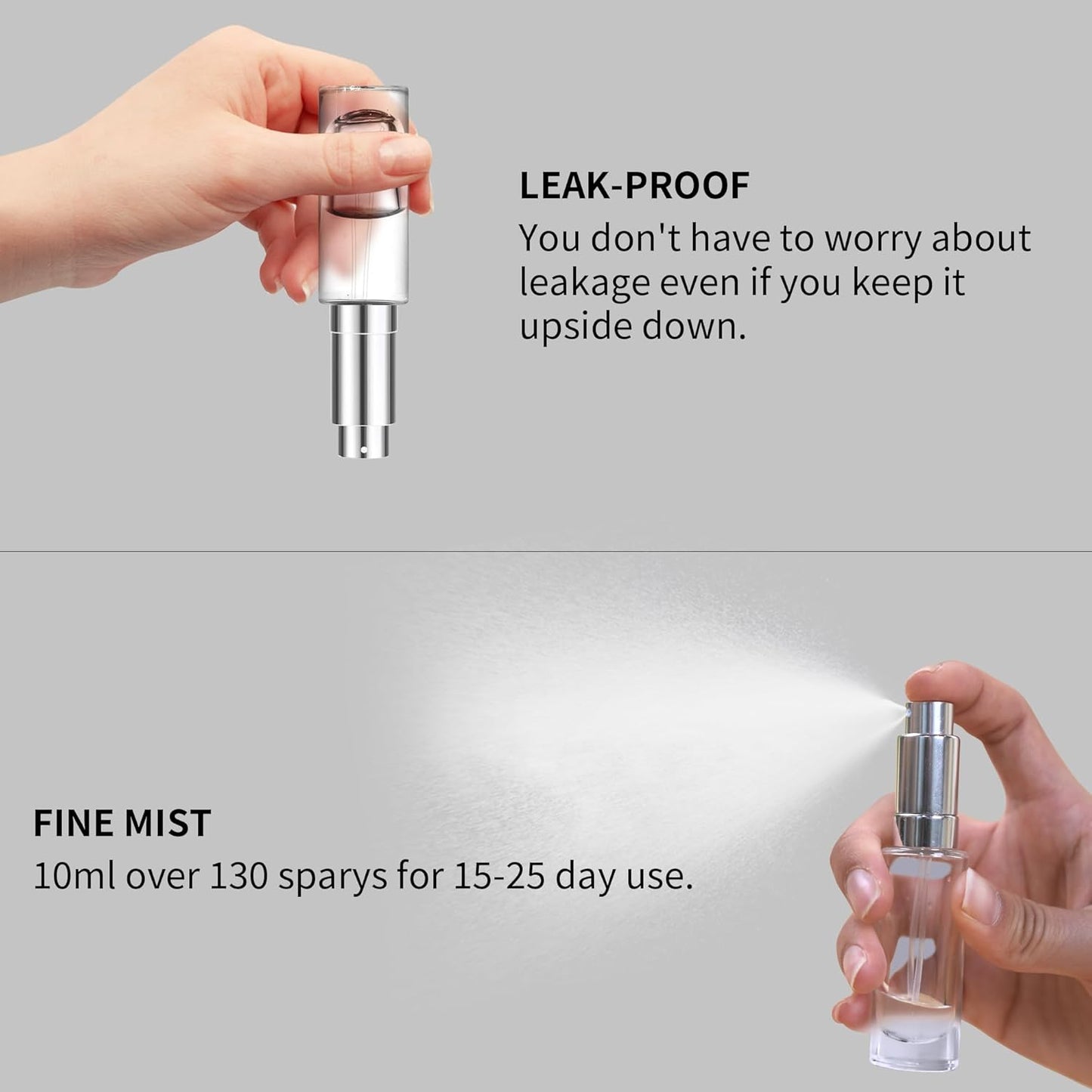 Perfume Travel Refillable Atomizer Bottle - 10ml Glass, Unique Top-Filling, Leak-Proof Design | Mini Portable Spray