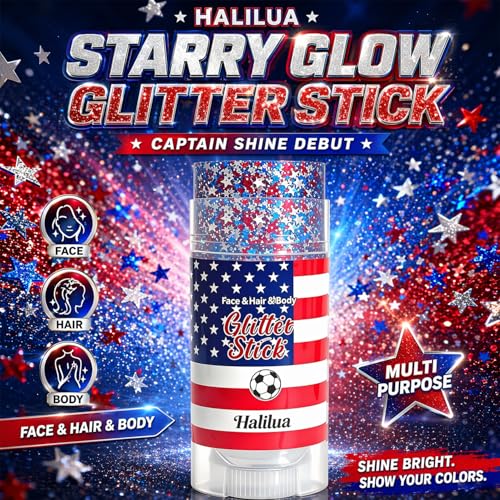 ZARICS Patriotic 4th of July Glitter Stick for Face & Body - Red White Blue Sequins, Hypoallergenic, Festival Makeup, Variation 02