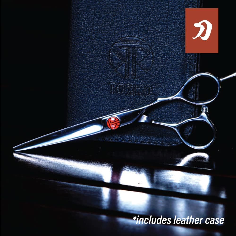 Tokko Katana Hair Cutting Scissors - 440C Japanese Stainless Steel Barber Shears | 6.5" with Adjustment Screw & Leather Case