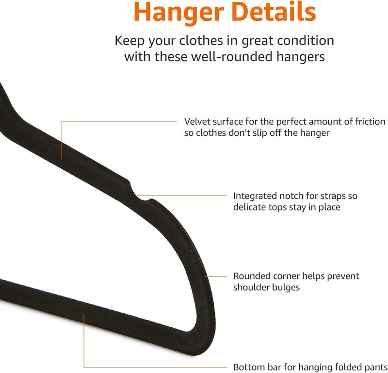 Space Saving Velvet Non-Slip Suit Hangers - 50-Pack Black Closet Organizer