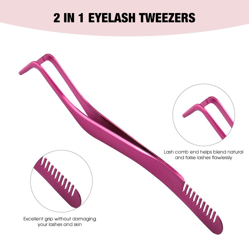FADLASH Lash Tweezers for Individual & Cluster Lashes, 2pcs DIY Eyelash Extension Supplies, Lash Applicator Tool, Eyelash Tweezers for False Lash Extension, Pink & Rose Gold