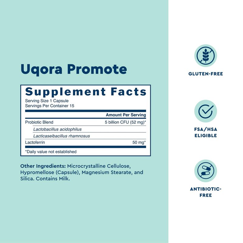 Uqora Promote - Support Vaginal Health* - Probiotic for Women with Lactoferrin, Lactobacillus Acidophilus & Lacticaseibacillus Rhamnosus - Vaginal Probiotics - Gluten-Free - 30 Capsules (2 Pack)