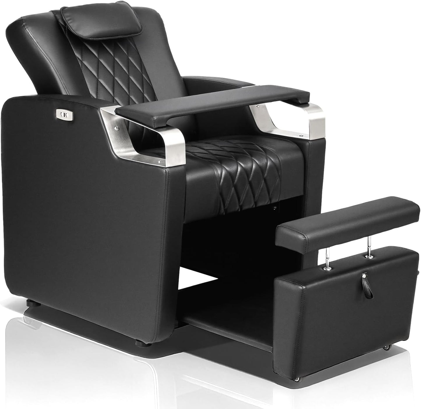 Electric Pedicure Chair - Adjustable Backrest, Movable Hand Pillow & Hidden Storage | Professional Nail Tech Spa Station (Black)