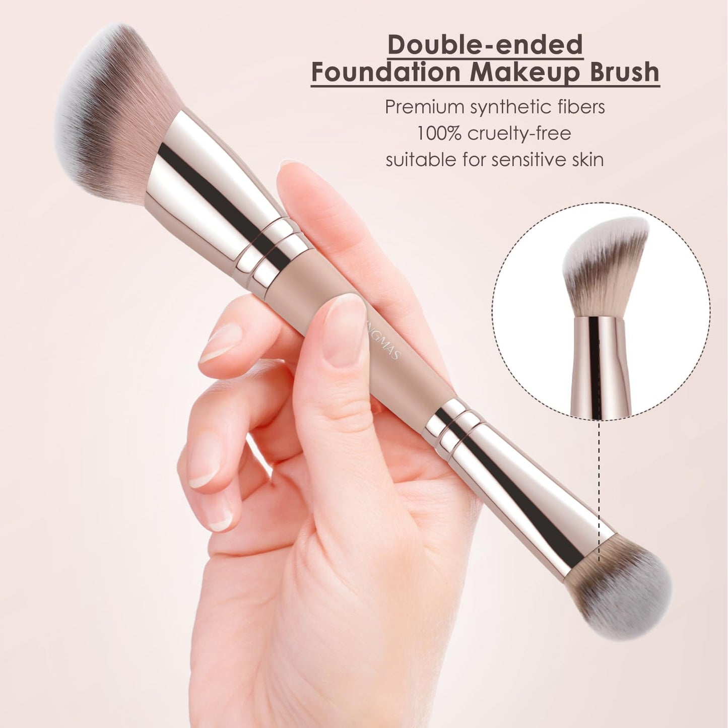 KINGMAS Foundation Brush, Dual-Ended Angled Makeup Brush for Foundation and Contour Blending Liquid Powder, Concealer Cream Cosmetics Blush, Cruelty Free Vegan (Pink)