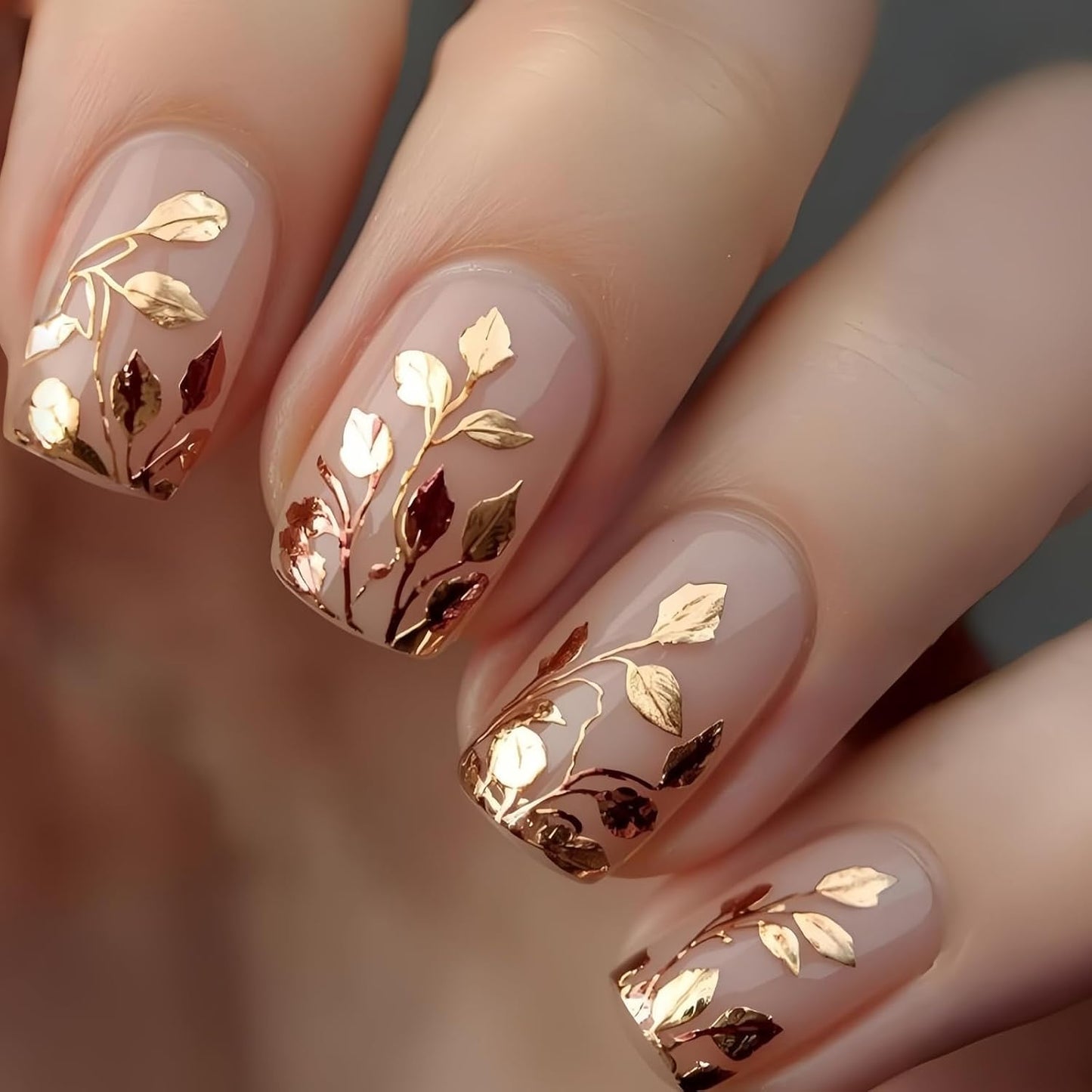 Flower Press On Nails - 24Pcs Short Almond Acrylic Set with 3D Pearl Floral & Gold Chrome Design | Glossy Pink Full Cover