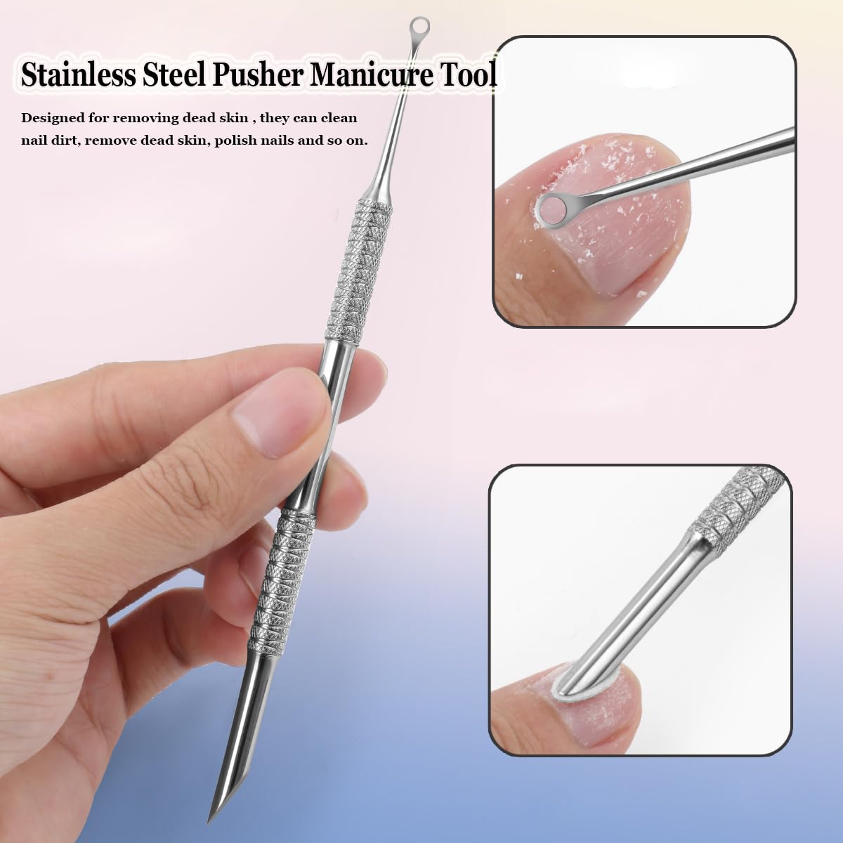 Cuticle Pusher Tool - Dual-End Cuticle Remover with Sandpaper Sheets | Manicure Essential (1 Pusher + 5 Sheets)