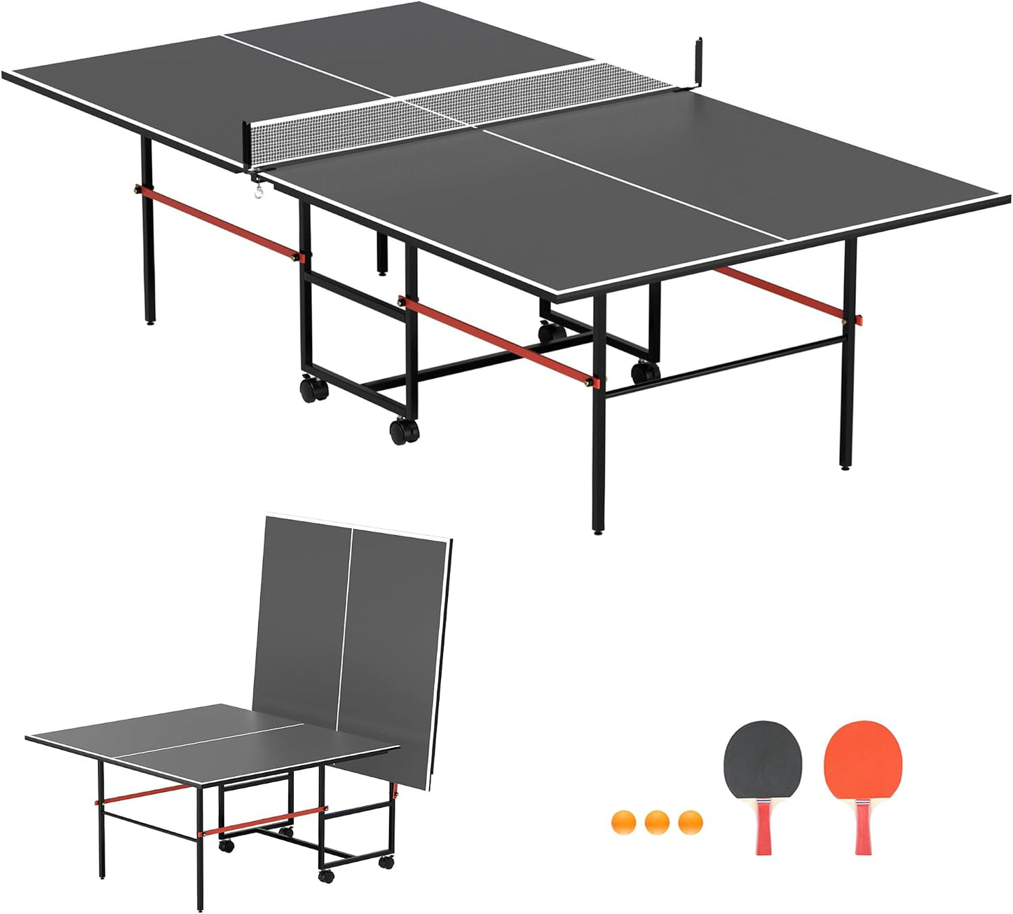 Professional Foldable Ping Pong Table - 8 X 4 FT Indoor/Outdoor with Net, 2 Paddles & 3 Balls | Tournament Quality