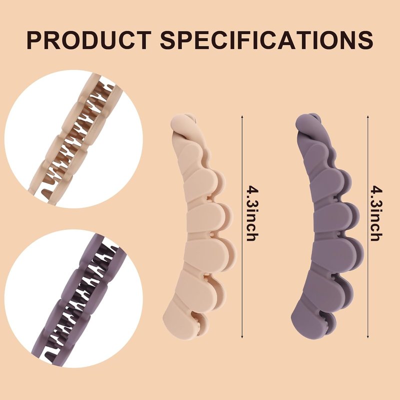 Banana Clip Hair Clips for Thin Hair - Matte Volumizing Hold | 4pcs Wave Shape Accessories