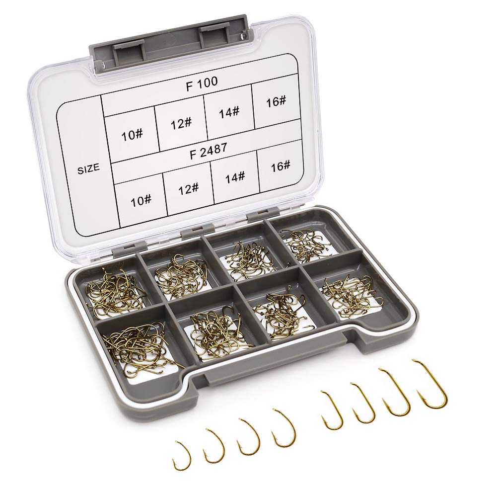 XFISHMAN Fly Hooks for Fly Tying Dry Wet Nymph Flies Curved Fishing Hooks 10# ~16# Assortment Pack of 240 Hooks with Box…