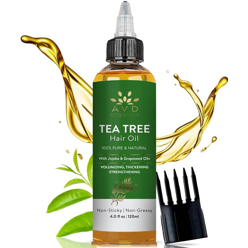AVD ORGANICS Tea Tree Oil for Hair & Scalp 120 ML | 100% Pure and Natural Tea Tree Hair Oil | Soothes Itchy Scalp | Moisturize Skin Strengthen Hair | Ideal for Both Men and Women | 4 fl oz