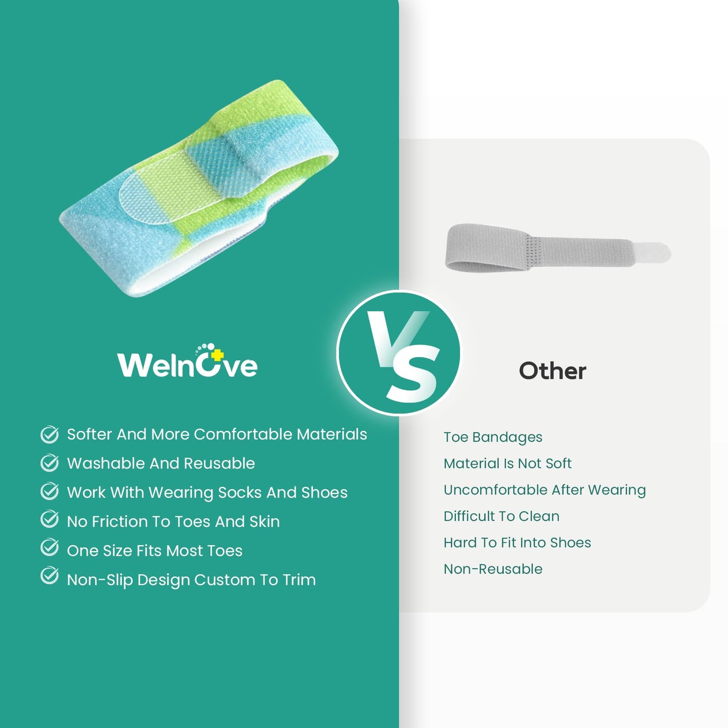 Welnove Hammer Toe Straightener - 10 Pack Toe Corrector Splints - Realign Bent, Curled, Crooked, Claw, Mallet Toes - Toe Straighteners for Men and Women- (Multi-Size, Patterned)