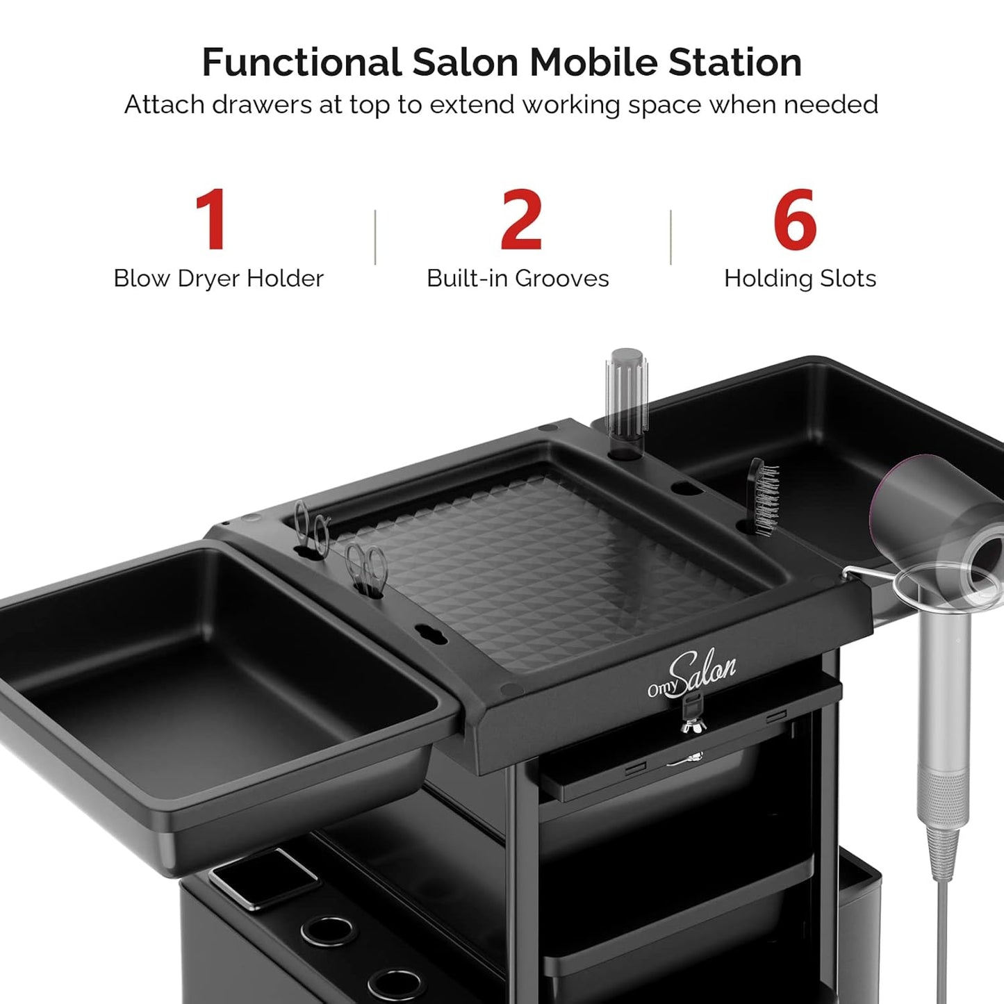 OmySalon Salon Trolley - Lockable Hair Cart Organizer with 6 Drawers & Wheels | Perfect for Stylists & Barbers
