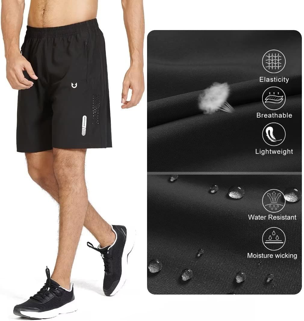 Men's Athletic Running Shorts - Quick Dry Lightweight Gym Workout | 7"/9"/5" Sizes, 3 Zipper Pockets