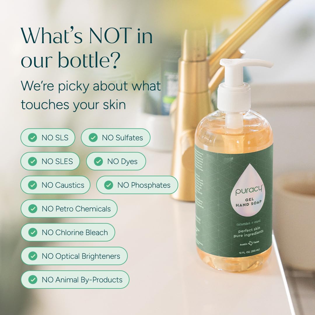 Puracy Organic Hand Soap - Moisturizing Natural Gel for Soft Skin | Cucumber & Mint, 12 fl. oz.