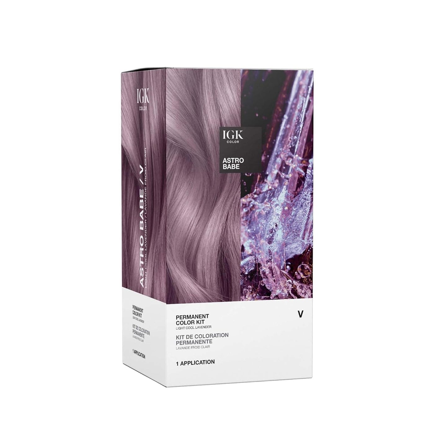 IGK Permanent Hair Dye Color Kit - V Astro Babe Light Cool Lavender | 100% Gray Coverage, Strengthens & Adds Shine